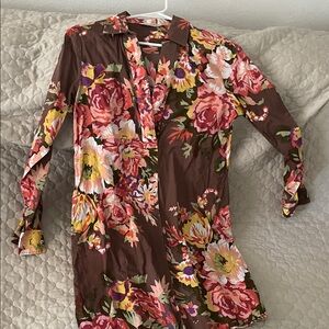 Soft Surroundings Brown Floral Long Sleeve Dress